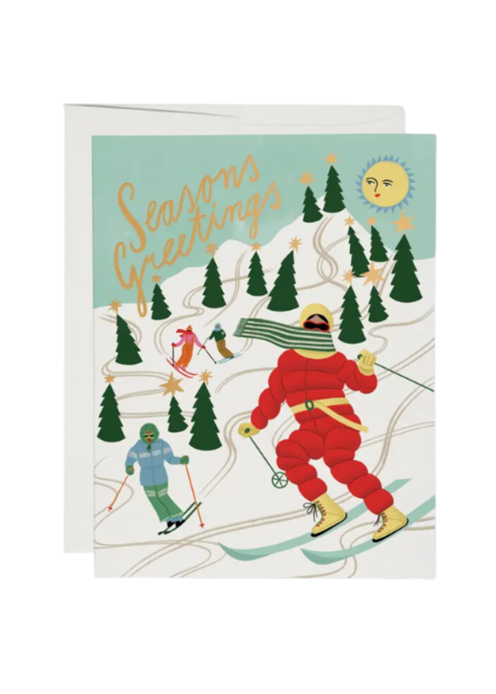 Red Cap Cards Holiday Card - Snowy Slopes