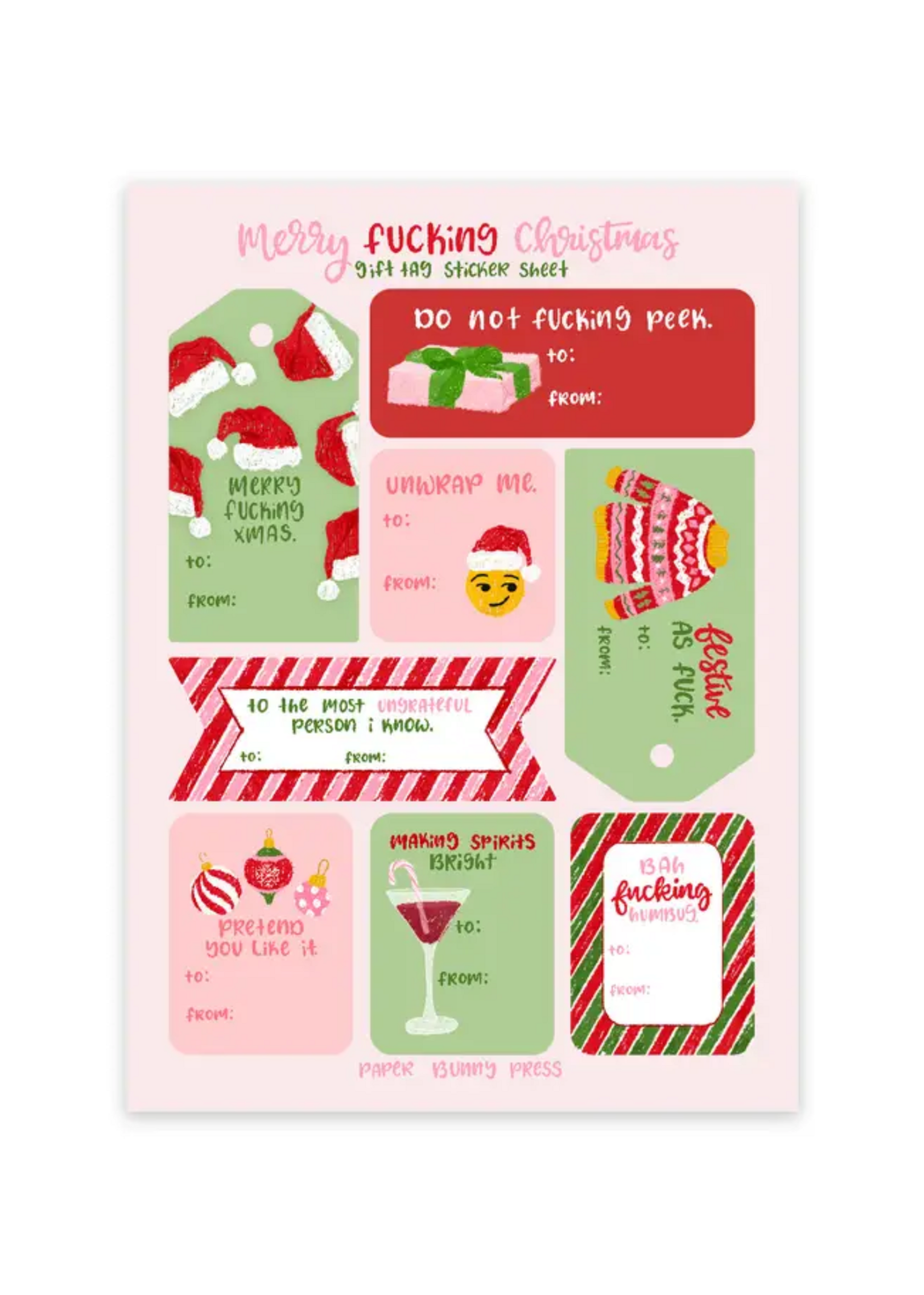 Paper Bunny Press Holiday Gift Tags - Merry Fucking Christmas