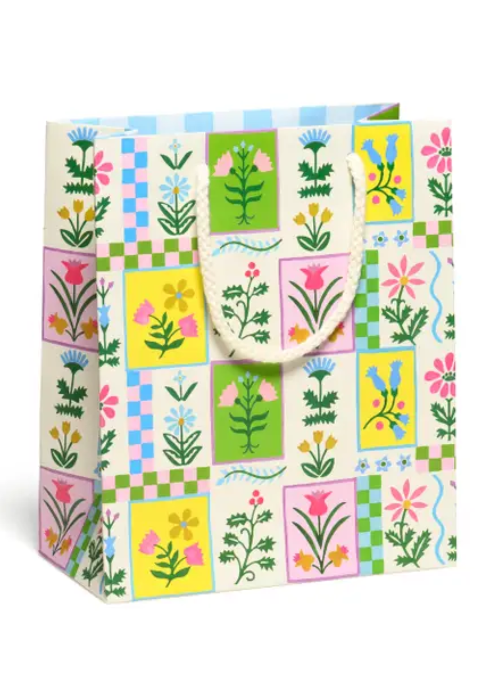 Red Cap Cards Retro Flowers Gift Bag