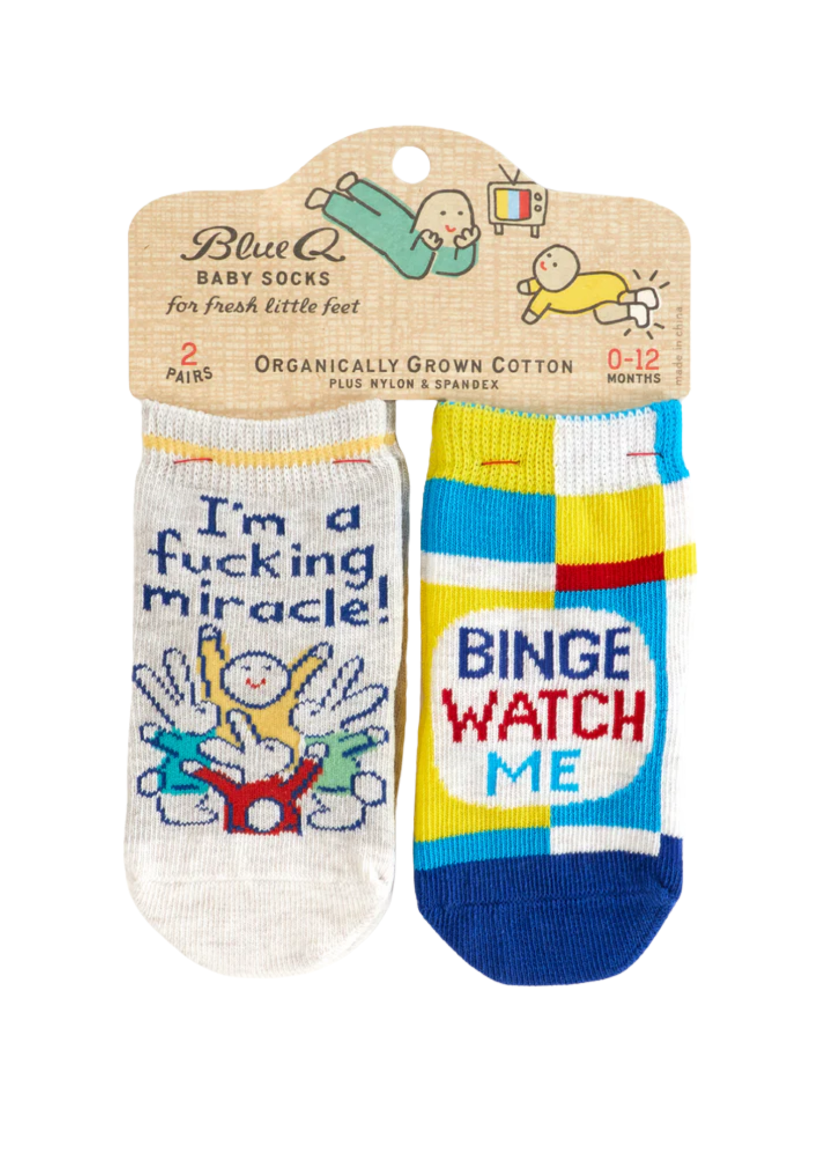 Blue Q I'm A Fucking Miracle/Binge Watch Me Baby Socks