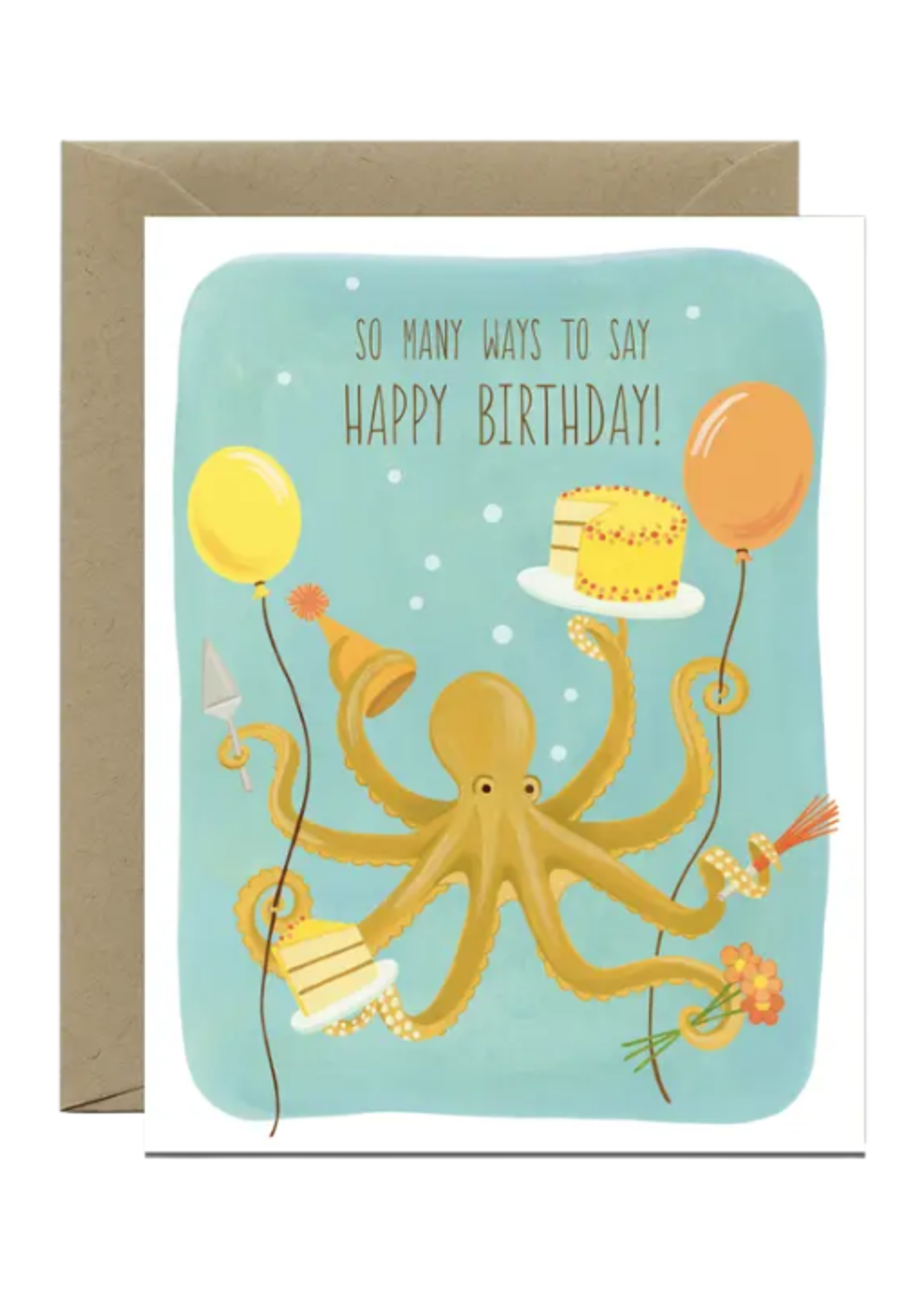 Yeppie Paper Birthday Card - Octopus, Balloons & Cake