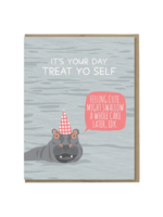 Modern Printed Matter Birthday Card - Hippo Cake