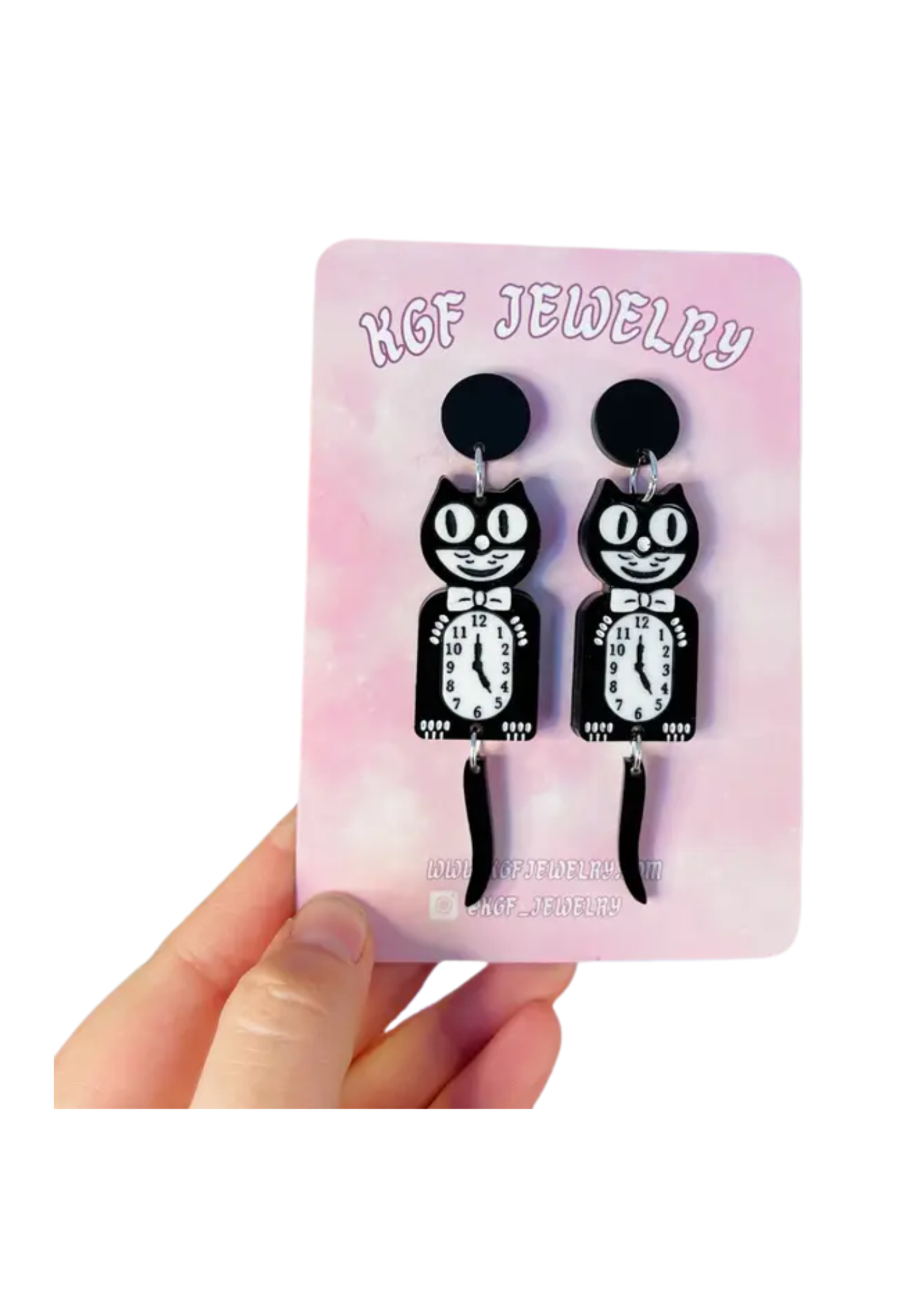 KGF Jewelry Black Cat Clock Circle Stud Earrings