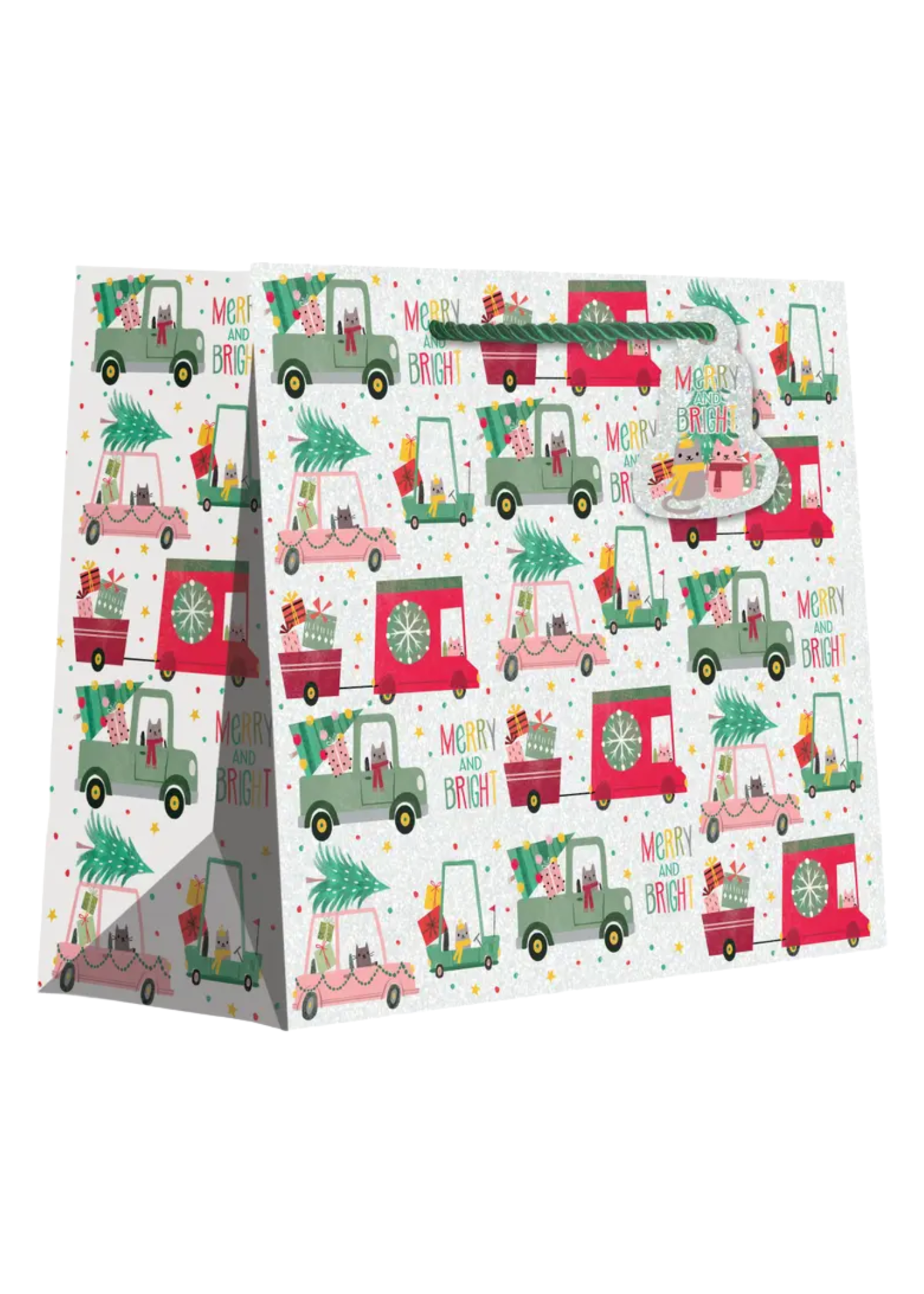 Jillson & Roberts Christmas Cats In Cars Large Gift Bag