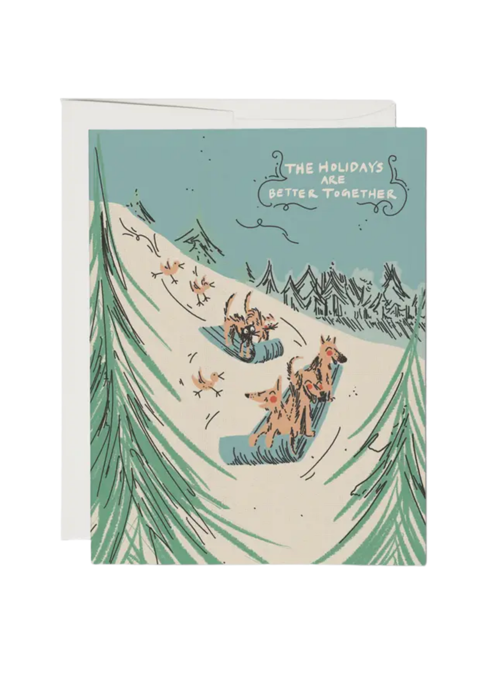 Red Cap Cards Holiday Card - Sled Dogs