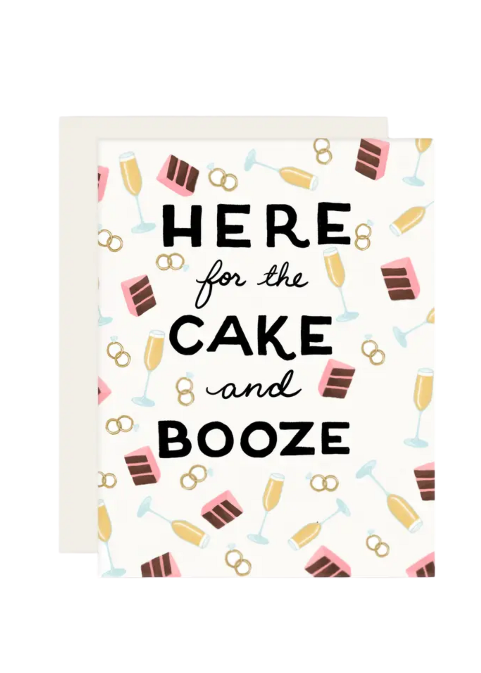 Slightly Stationery Wedding Card - Here For The Cake And Booze