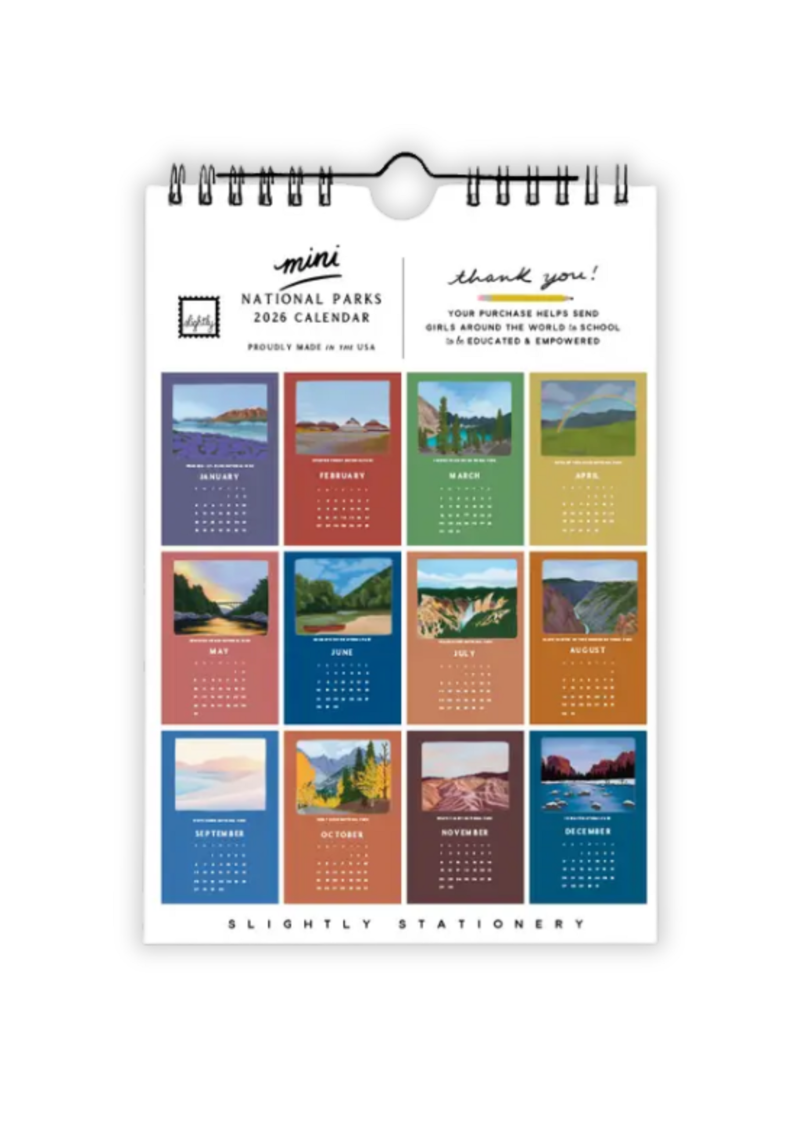 Slightly Stationery 2026 Mini National Parks Calendar