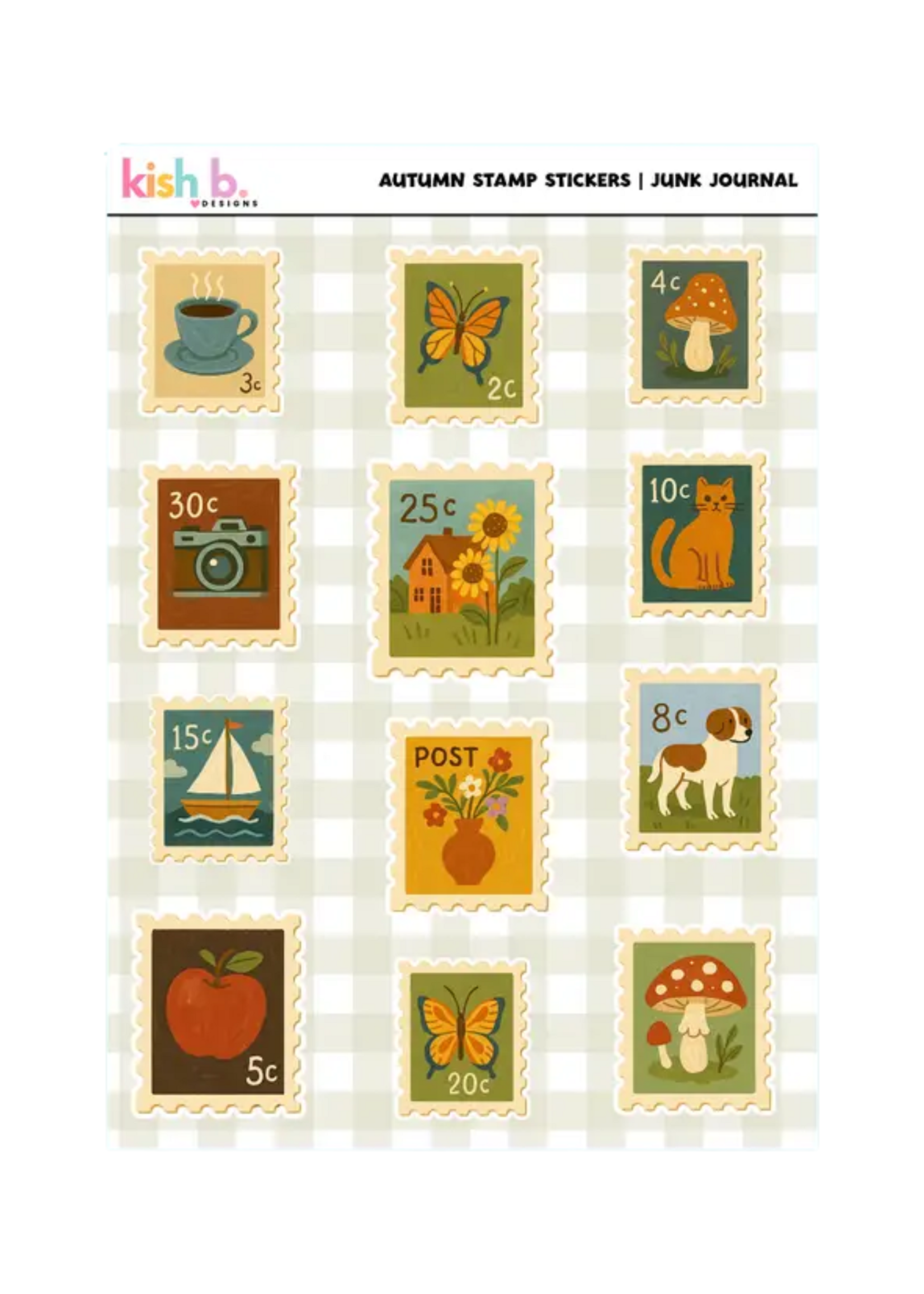 Kish B. Designs Autumn Stamps Sticker Sheet
