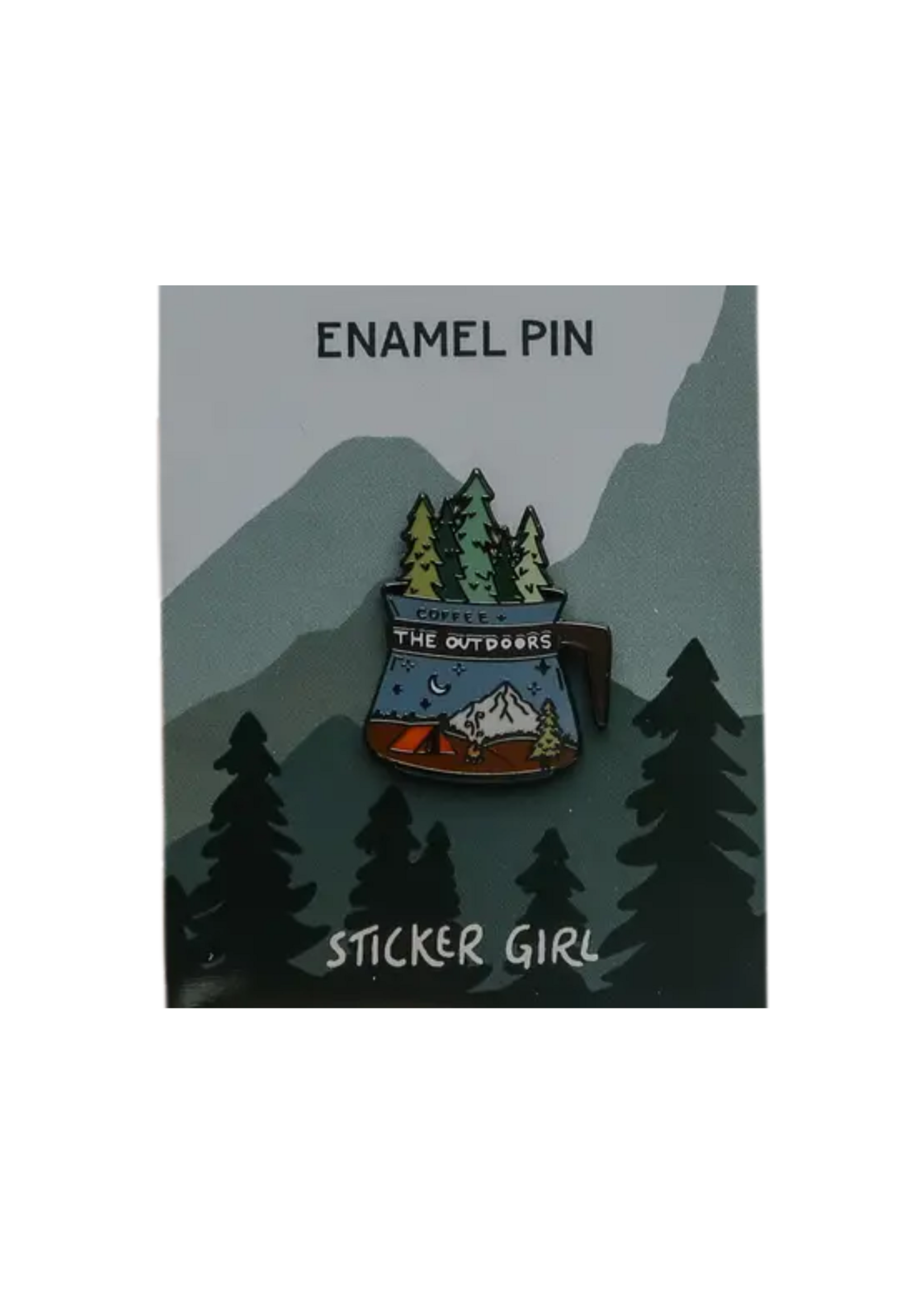 Sticker Girl Coffee and the Outdoors Enamel Pin
