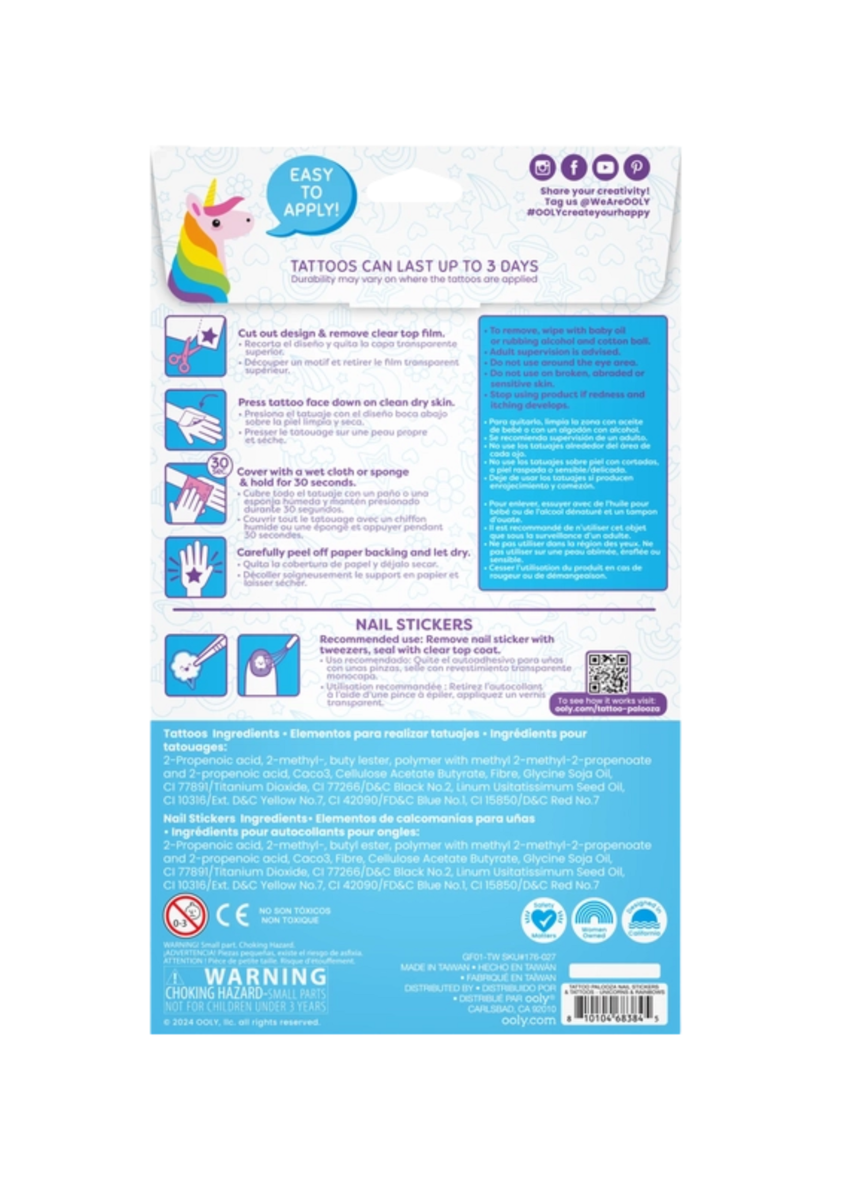 Ooly Unicorns and Rainbows Temporary Tattoo and Nail Stickers