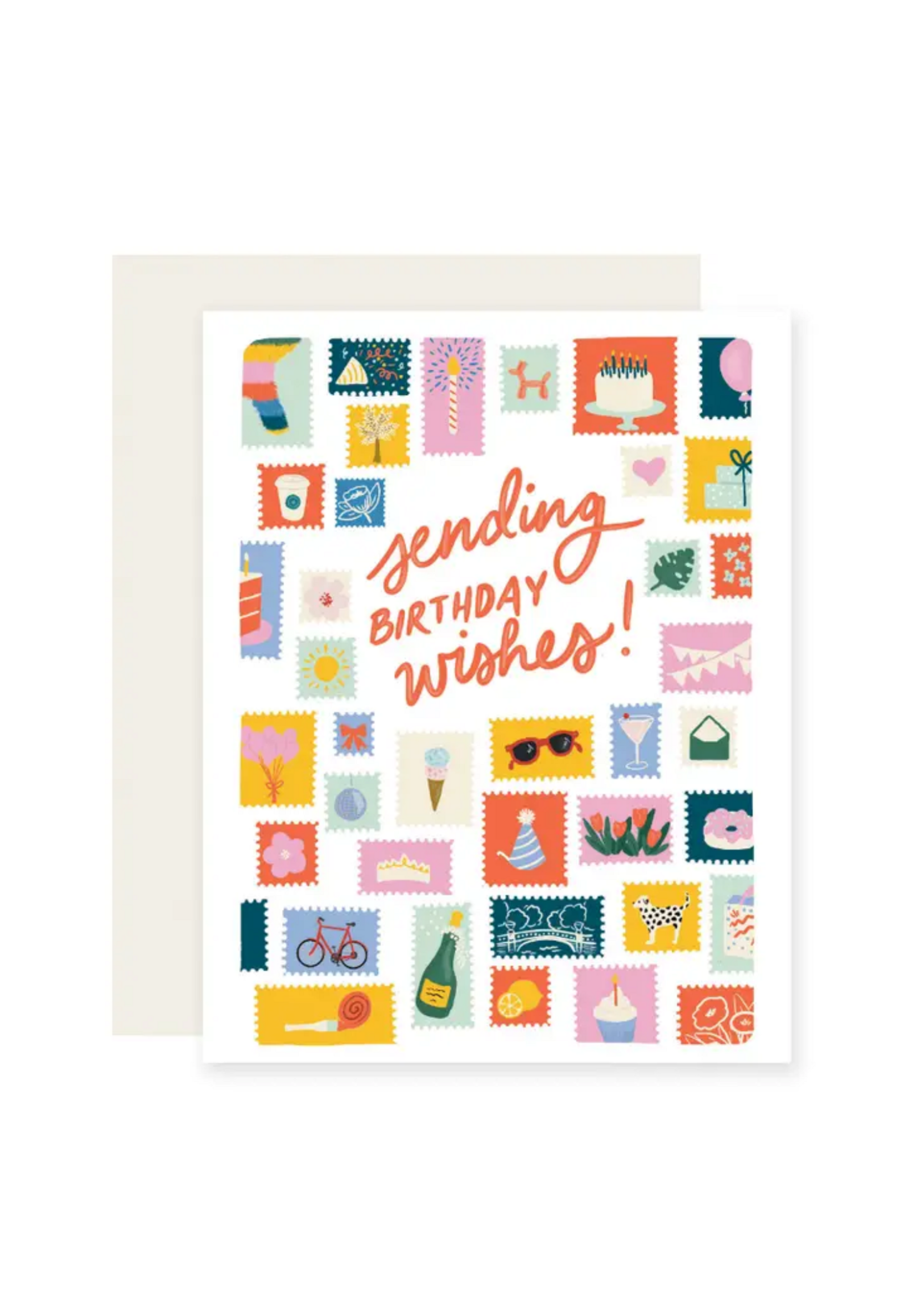 Slightly Stationery Birthday Card - Sending Wishes Stamps