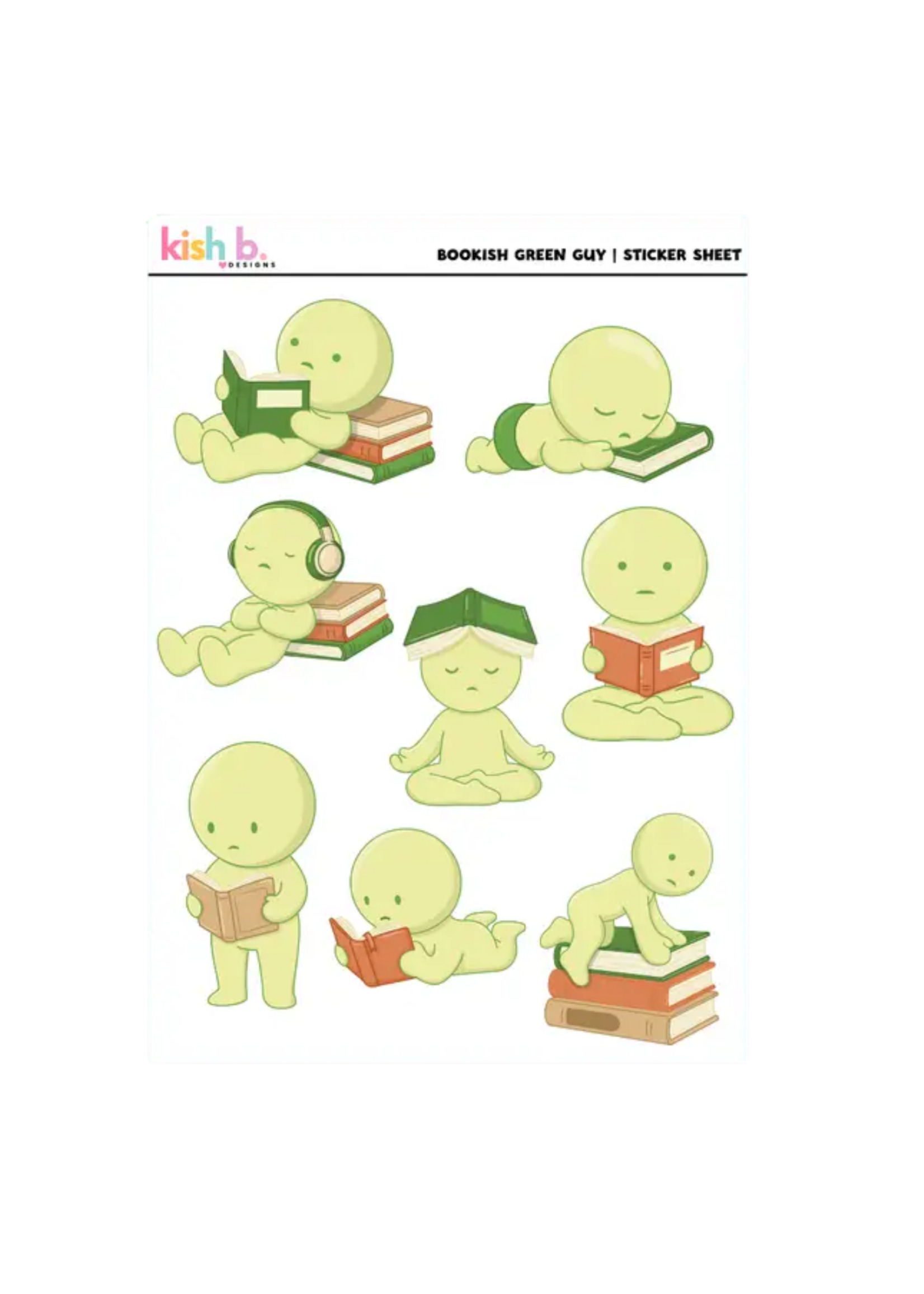 Kish B. Designs Bookish Green Men Sticker Sheet