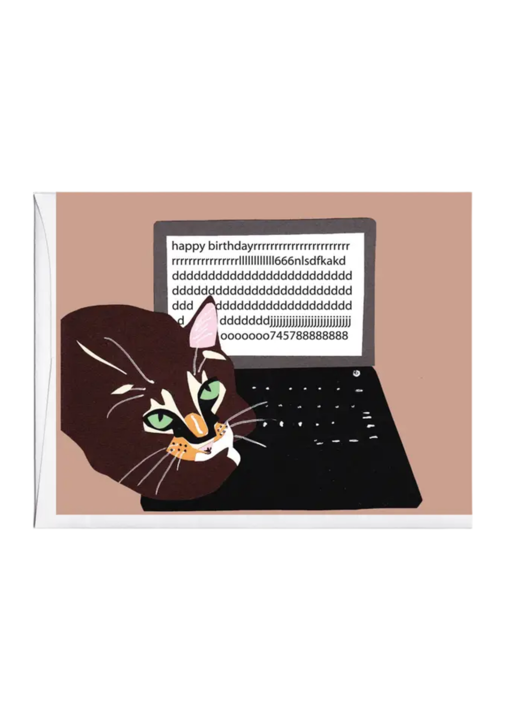 La Familia Green Birthday Card - Cat on Keyboard