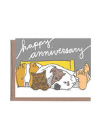 La Familia Green Anniversary Card - Pets in Bed