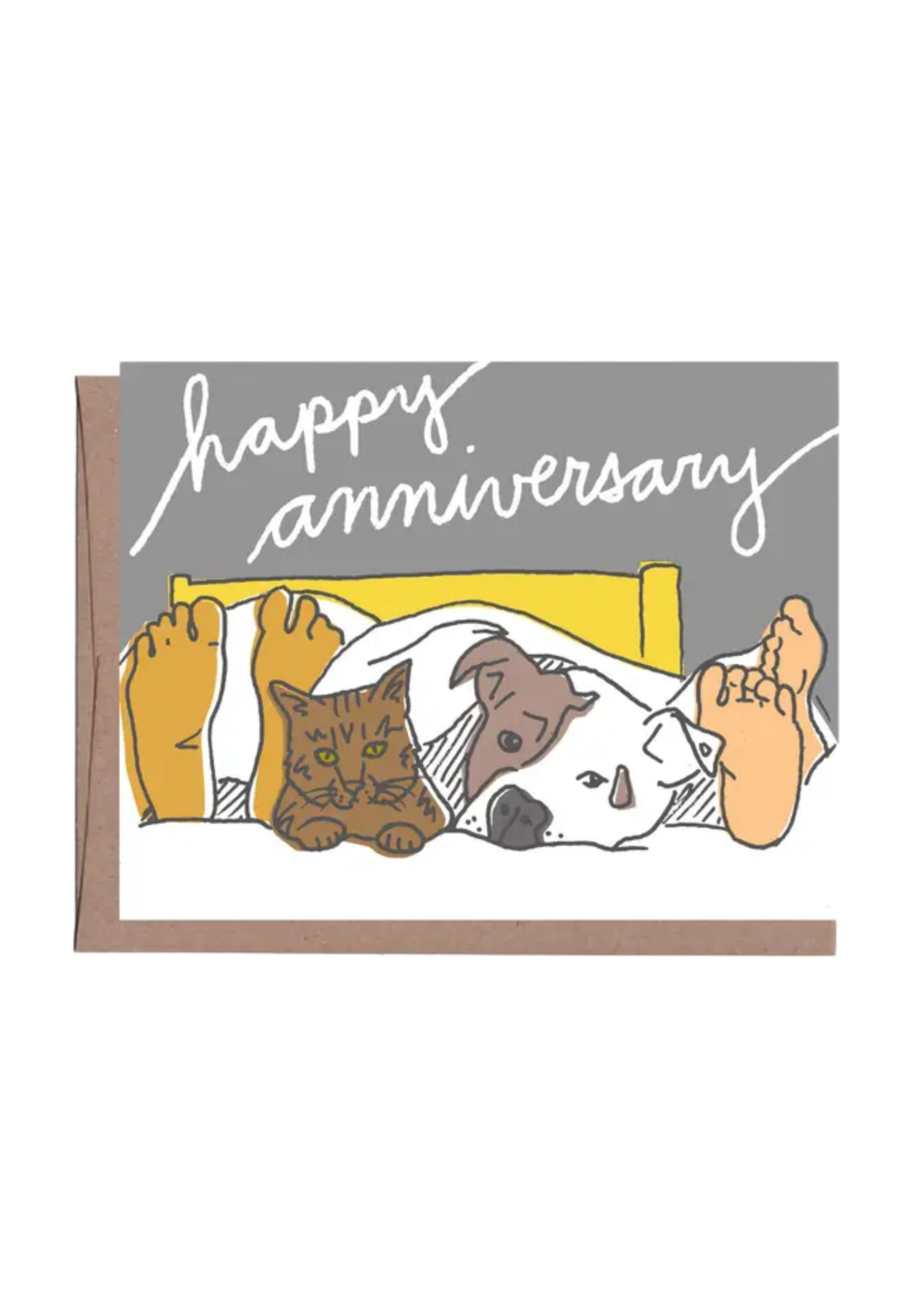 La Familia Green Anniversary Card - Pets in Bed