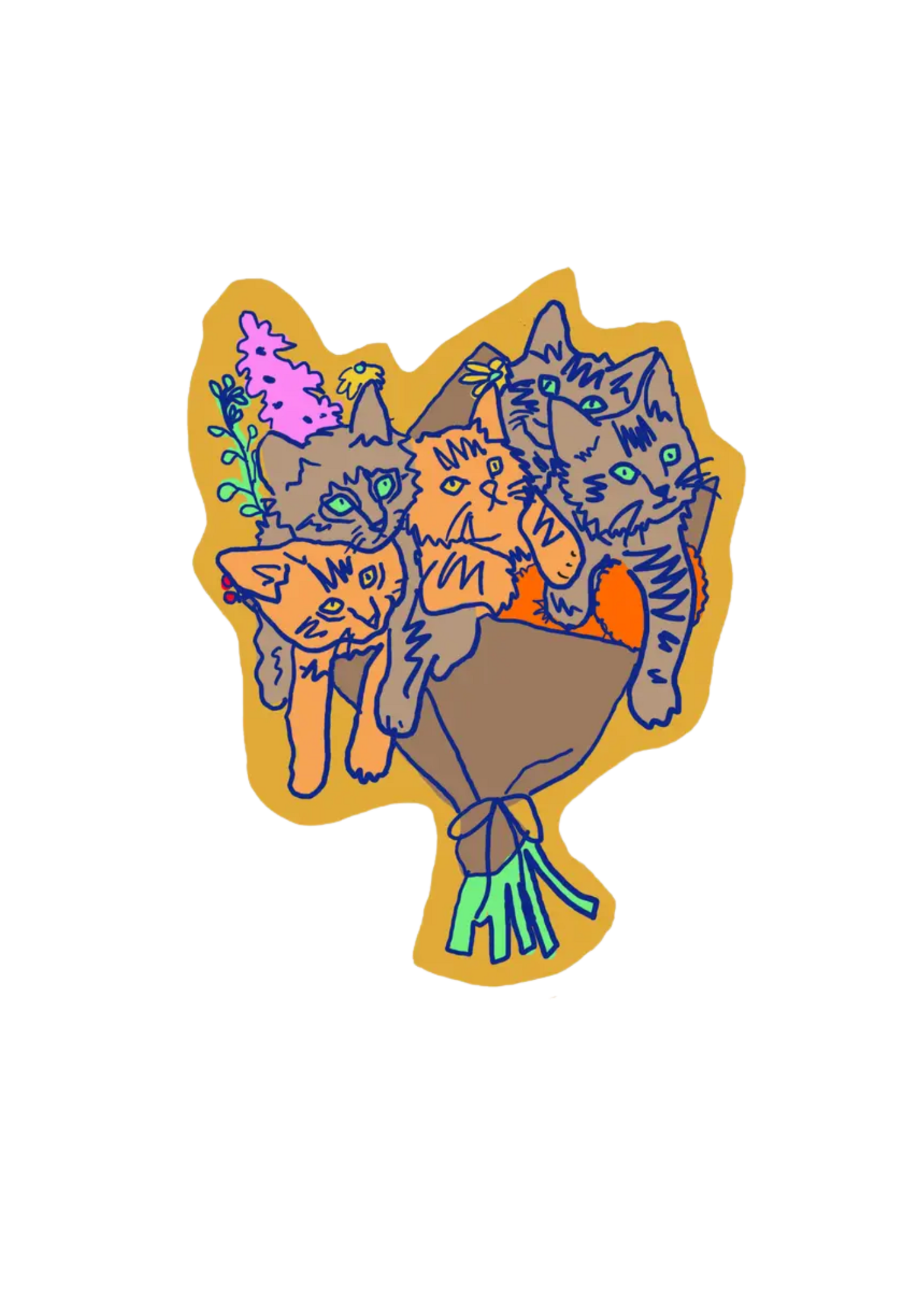 La Familia Green Cat Bouquet Sticker
