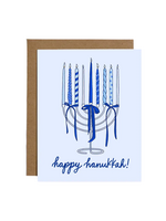 Brittany Paige Hanukkah Card - Blue Menorah And Ribbons