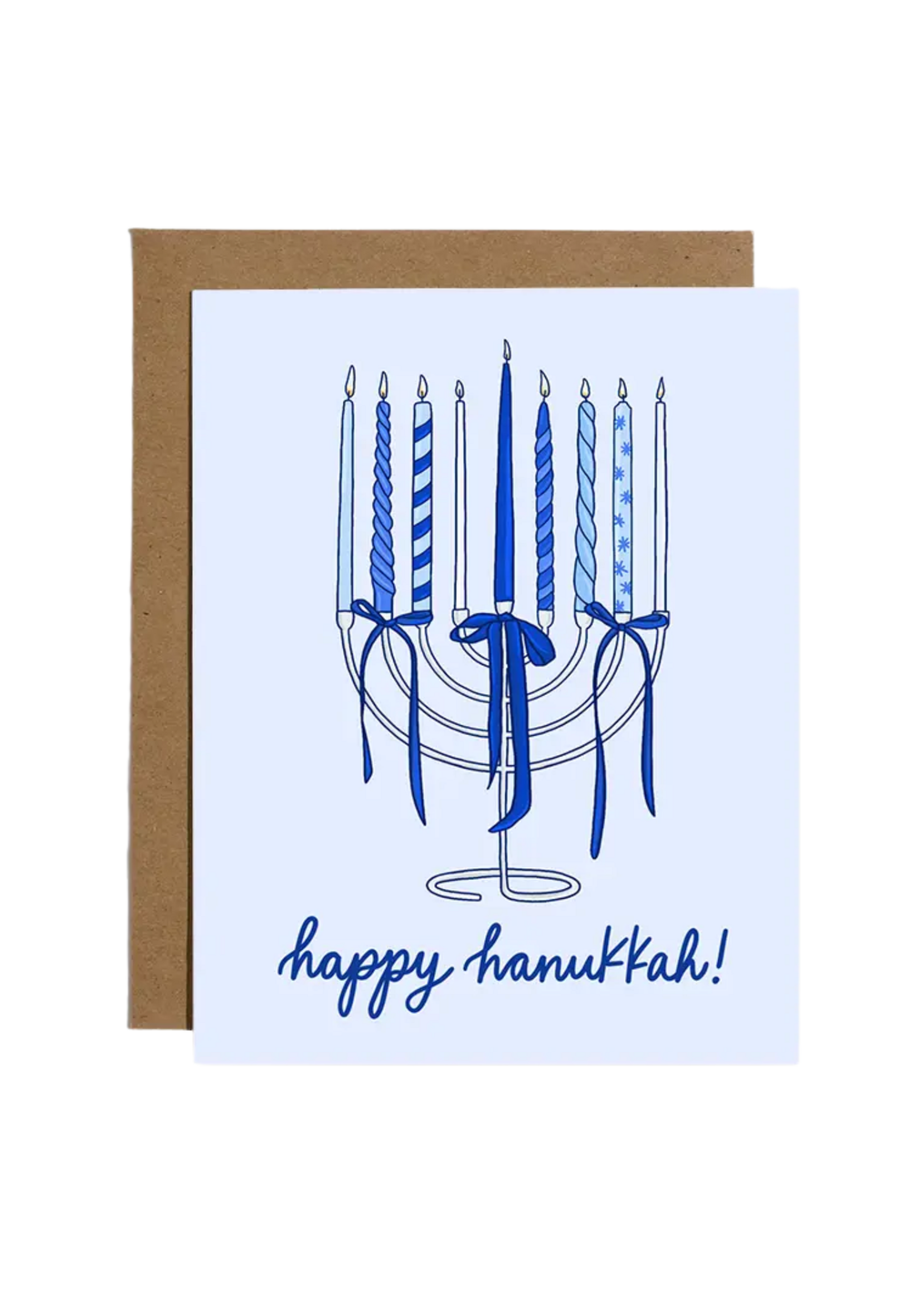 Brittany Paige Hanukkah Card - Blue Menorah And Ribbons