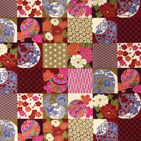 Japanese Fabric - Metallic Squares / Red / TJS01 (A)