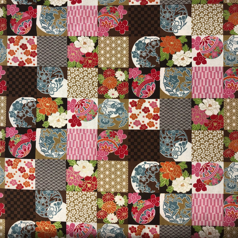 Japanese Fabric - Metallic Squares / Brown / TJS02 (A)