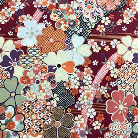  Japanese Fabric - Metallic / Garden Tossed Flowers / Red / JTF16 (B)