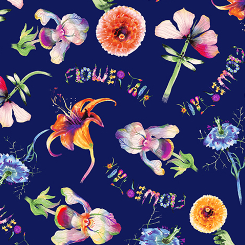 Clothworks - Flower Talk - Masha D'yans - Fun Floral / Navy / y3009-53