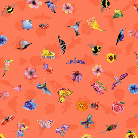 Clothworks - Flower Talk - Masha D'yans - Ditsy Nature / Coral / y3012-40