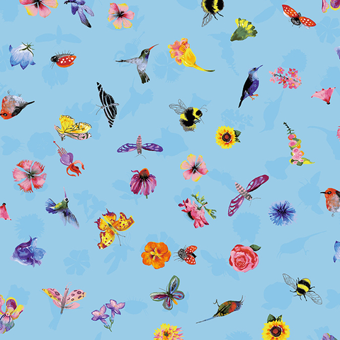 Clothworks - Flower Talk - Masha D'yans - Ditsy Nature / Blue / y3012-29