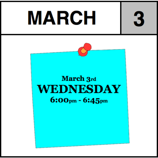 Appointments Appointment - March 3rd - Wednesday (6:00pm-6:45pm)