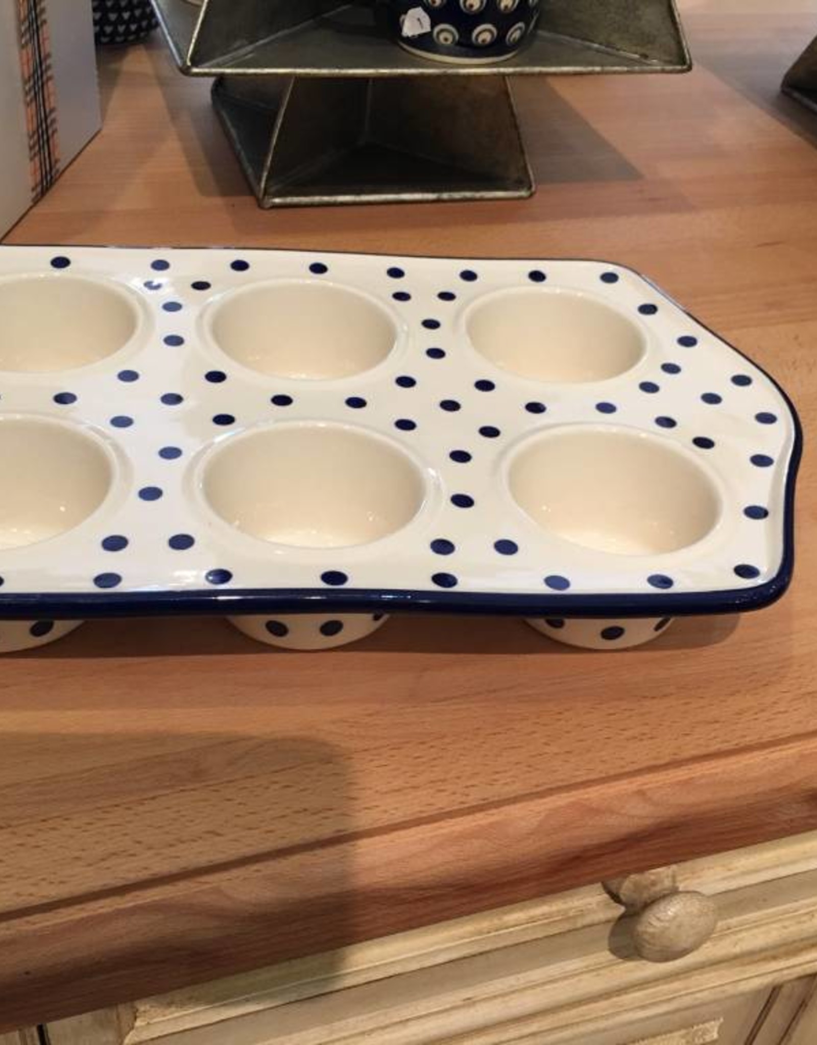 Muffin Pan - Blue/White Dots