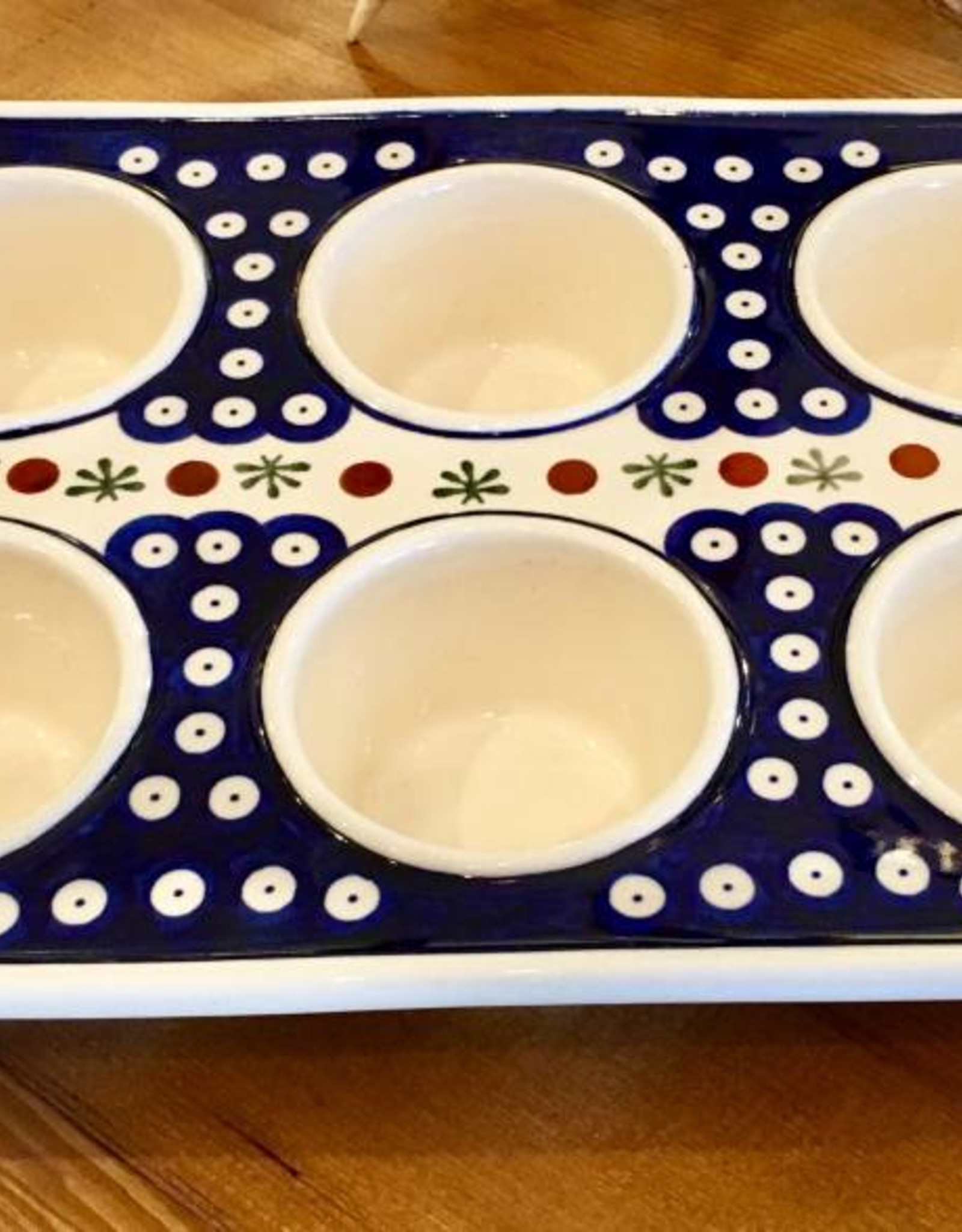 Polish Pottery Muffin Pan -- Rhine Valley - The Polish Pottery Shoppe