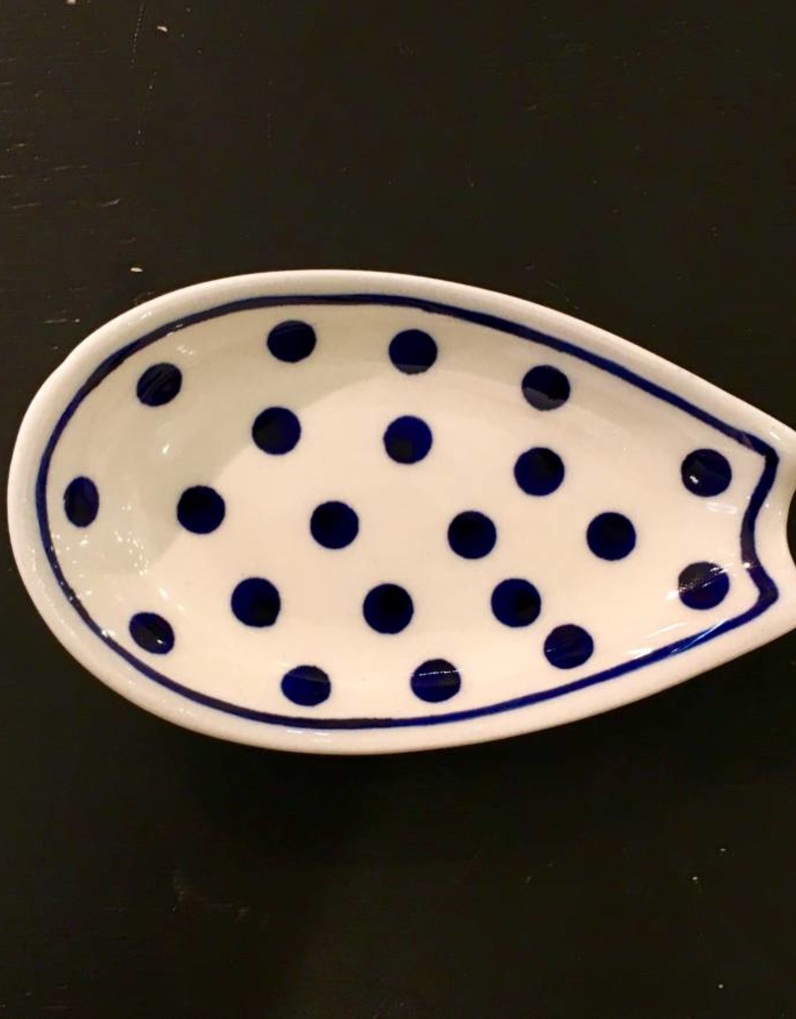 Spoon Rest - White/Blue Dots