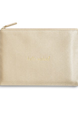Katie Loxton Perfect Pouch gold shimmer /'HELLO WEEKEND/' with gift bag and tag