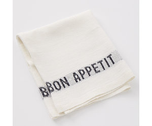 2 Top Quality Stonewashed French Linen Napkins with White Bon Appetit detail 2 Top Quality Stonewashed French Linen Napkins with White Bon Appetit detail