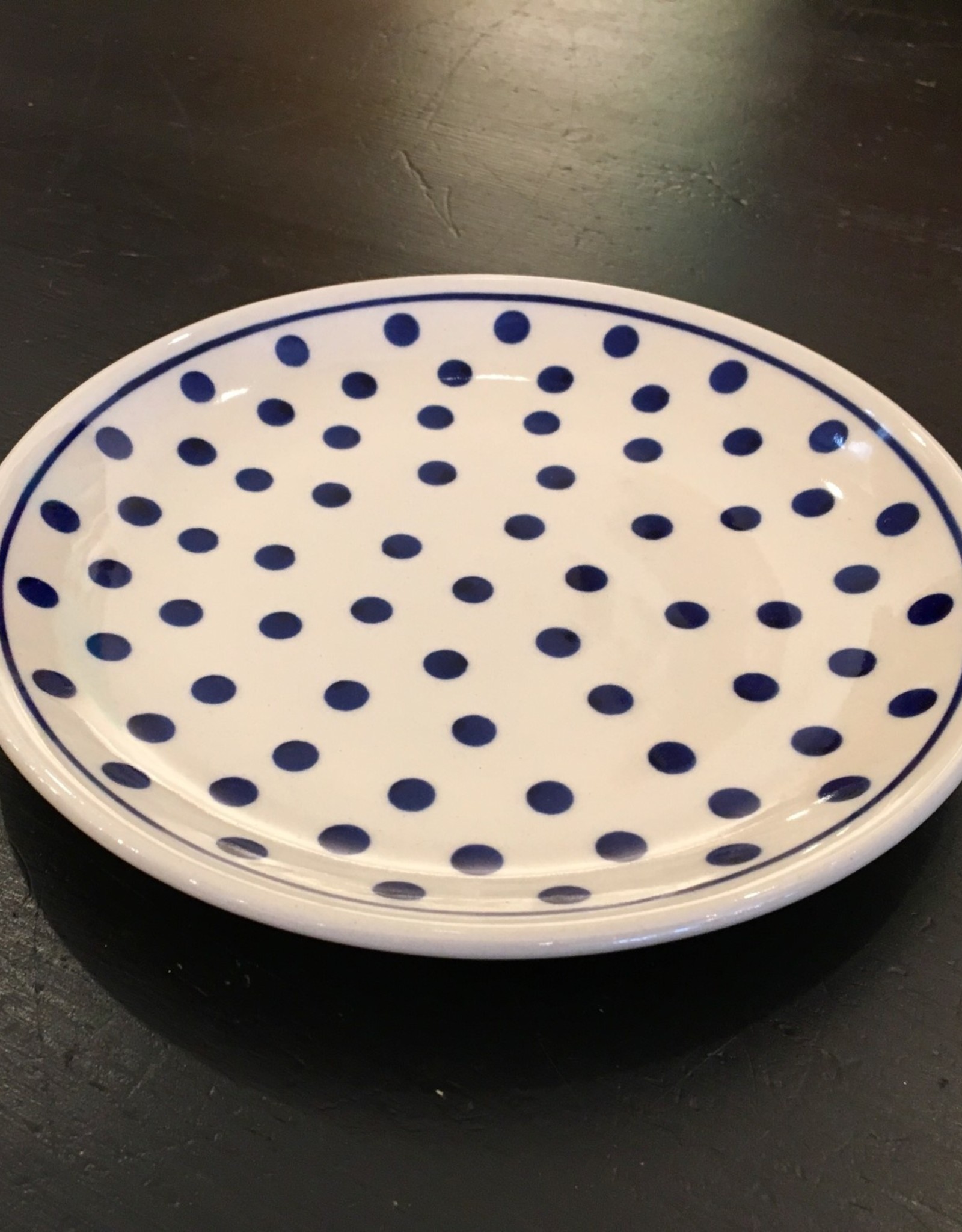 Salad Plate - White/Blue Dots White Rim