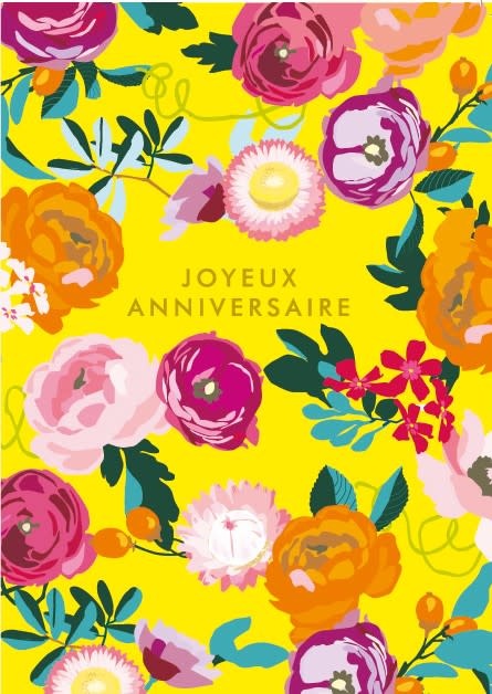 Joyeux Anniversaire (Happy Birthday) Yellow Flowers Greeting Card ...