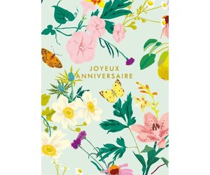 Joyeux Anniversaire Happy Birthday Teal Flowers Greeting Card European Splendor