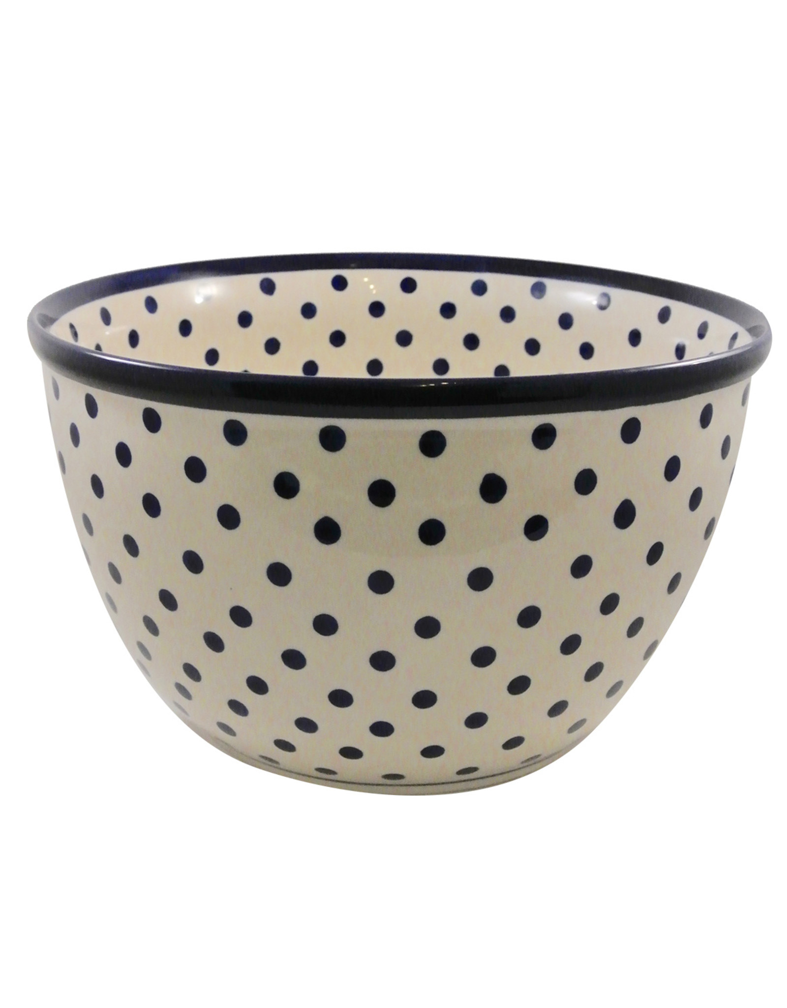 Large Serving Bowl - White w/Blue Dots & Blue Rim