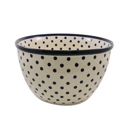 Large Serving Bowl - White w/Blue Dots & Blue Rim