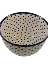 Large Serving Bowl - White w/Blue Dots & Blue Rim