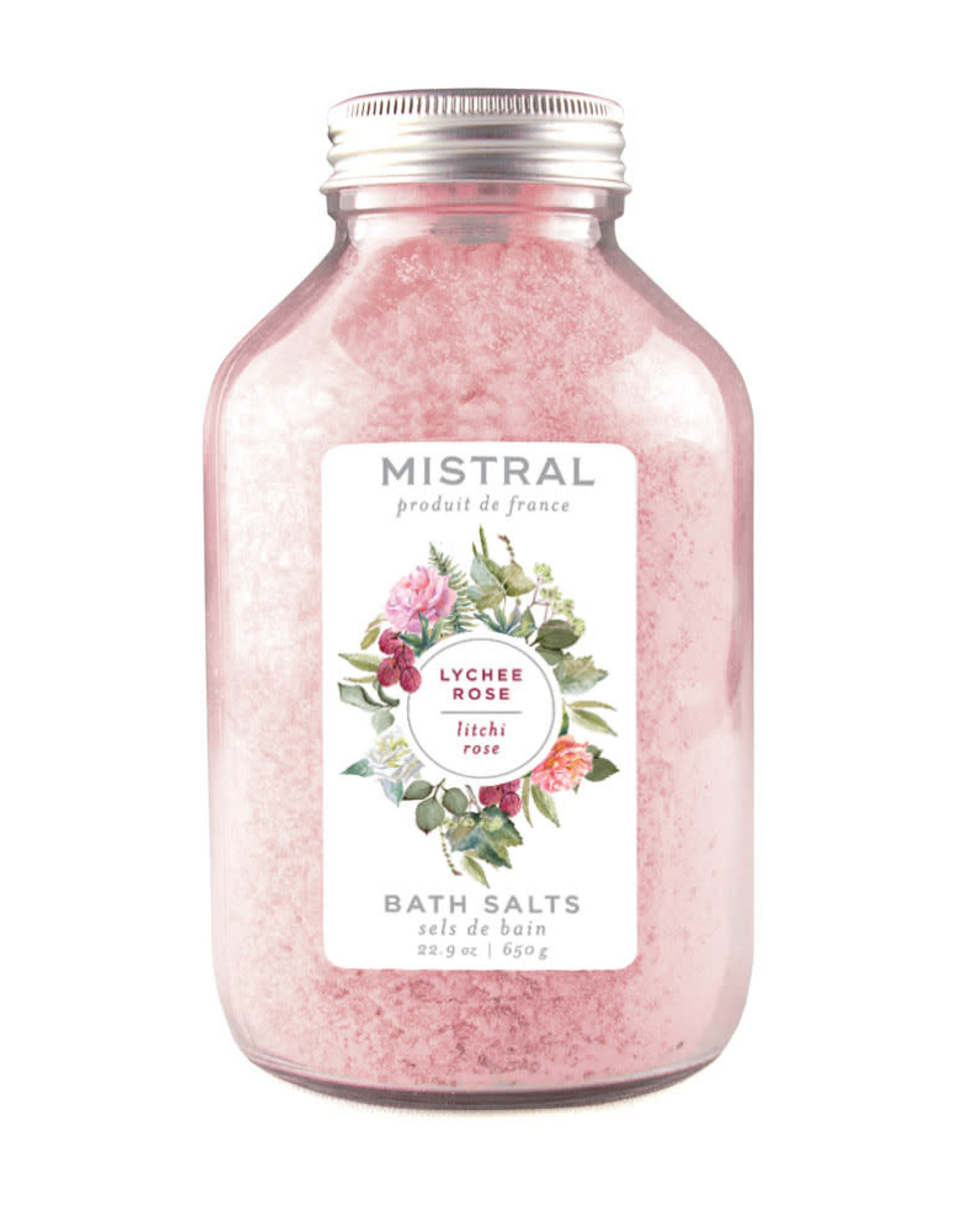 Lychee Rose Bath Salts - 22.9 oz Glass Bottle - Mistral Classic Collection