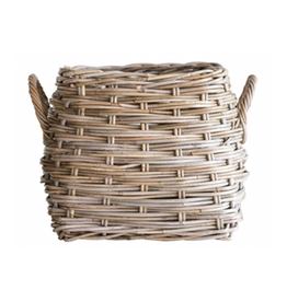 Square Natural Rattan Basket W/handles -13-1/4" Square x 13-1/4"H