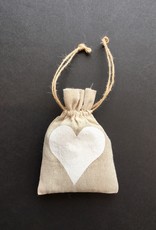 Linen Sachet w White Heart Filled w/ French Lavender 5" x 7"