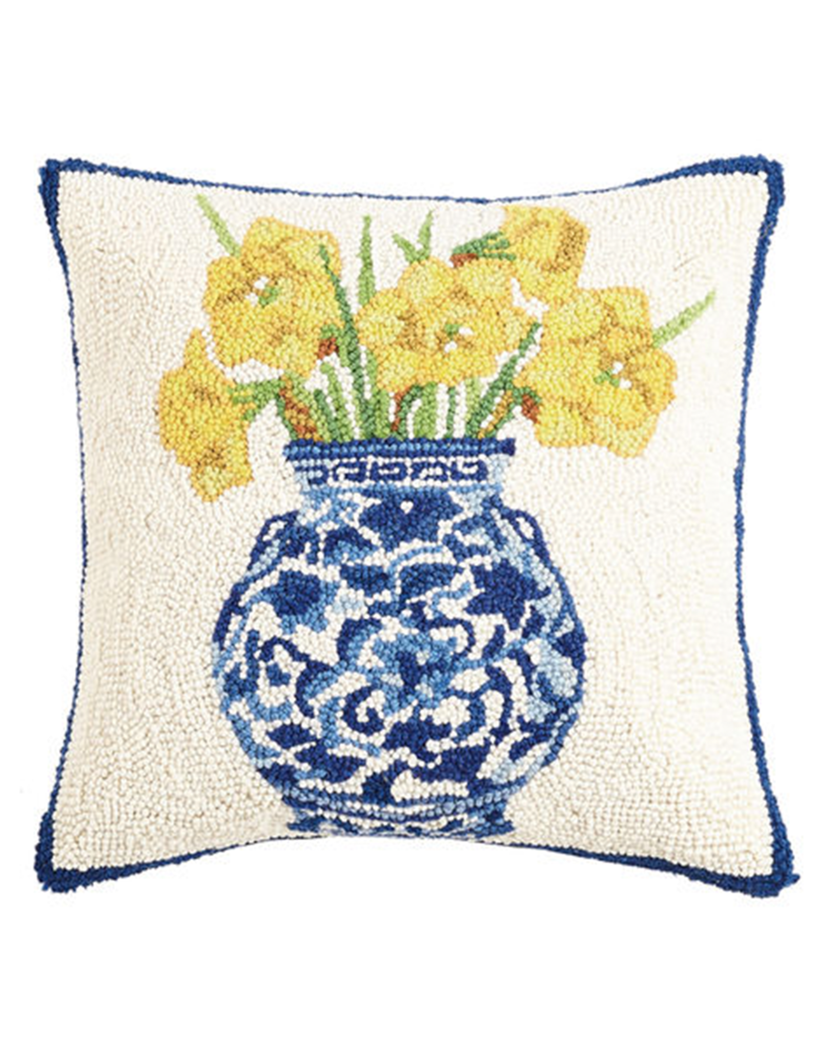 Chinoiserie Vase Daffodils Hook Pillow - 16" x 16"