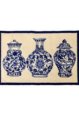 Chinoiserie Vases Hook Rug - 2 Ft x 3 Ft - Blue