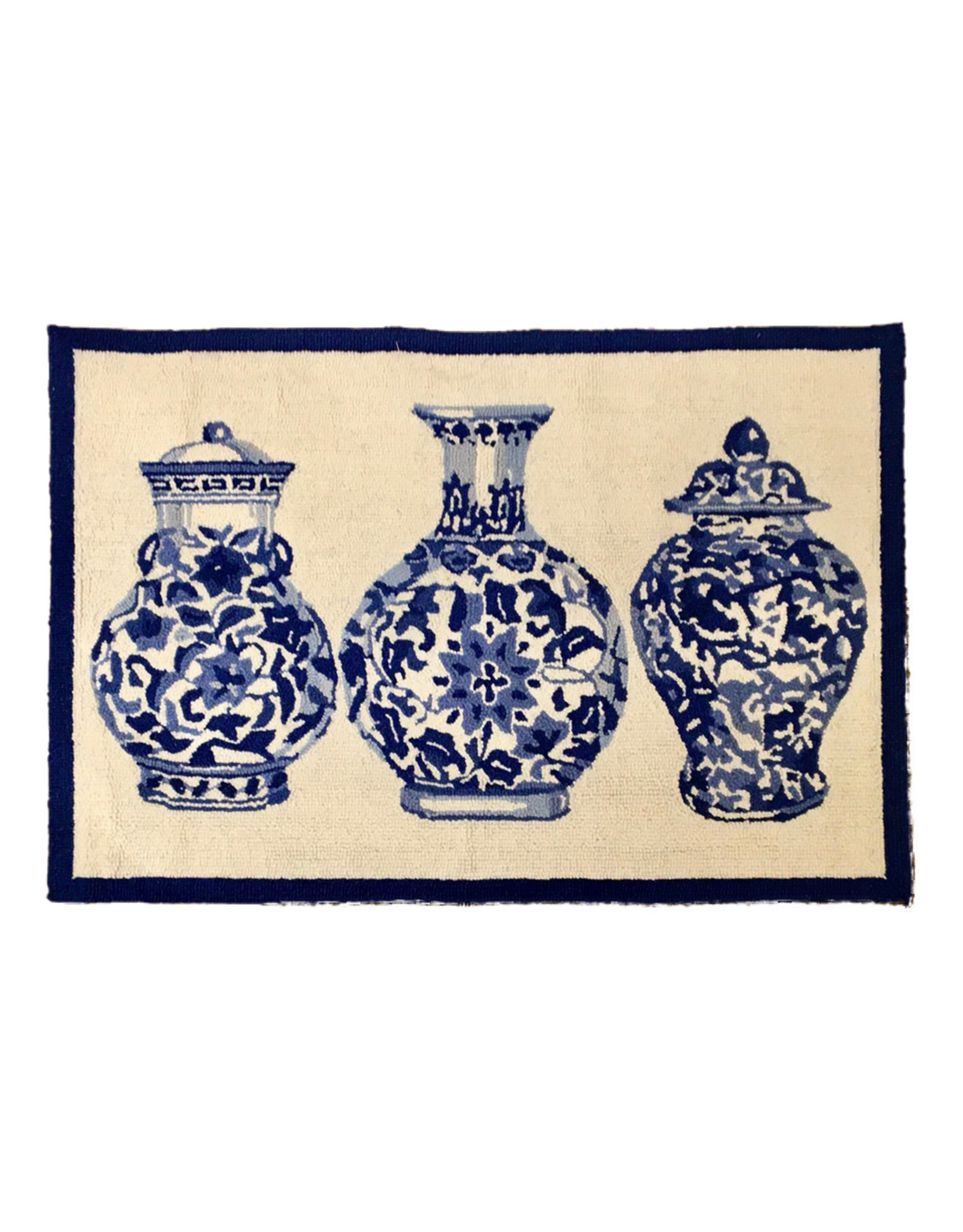 Chinoiserie Vases Hook Rug - 2 Ft x 3 Ft - Blue