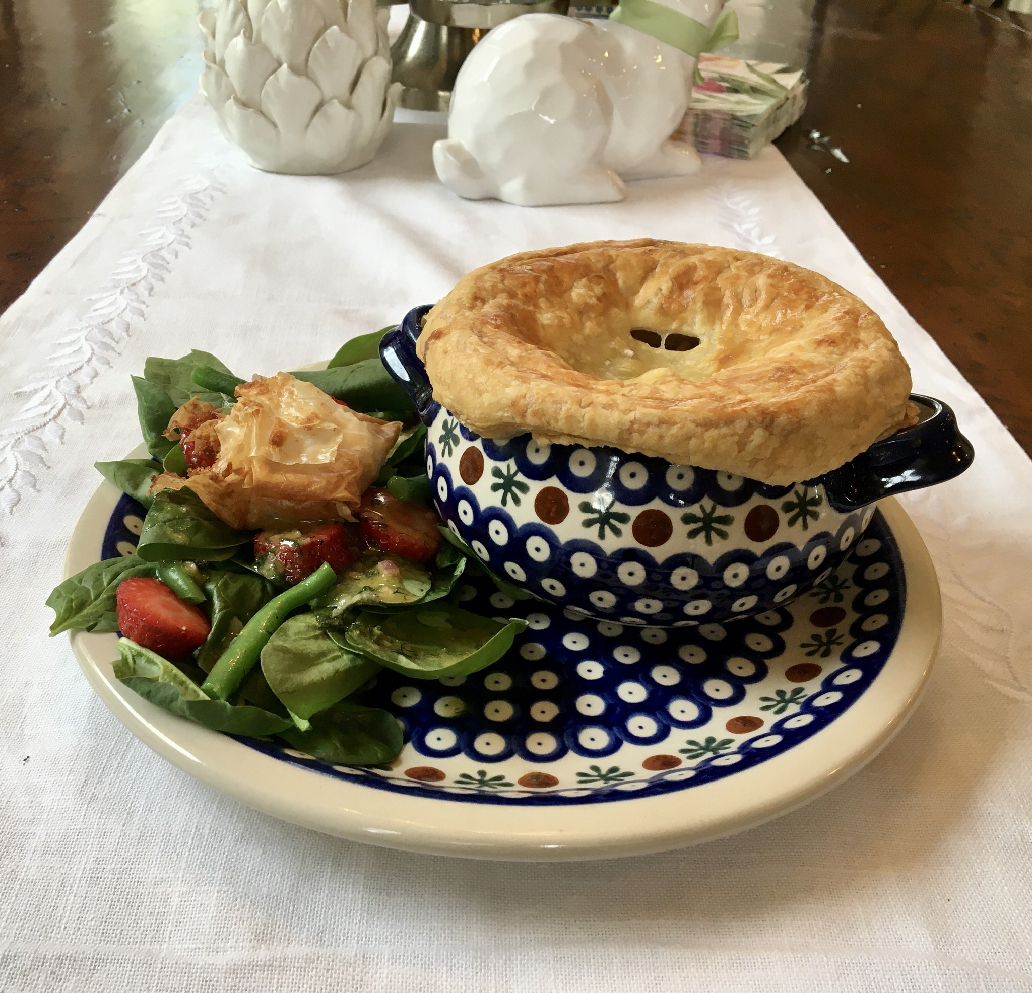 Chicken Pot Pie with a French twist - Served on Polish Pottery