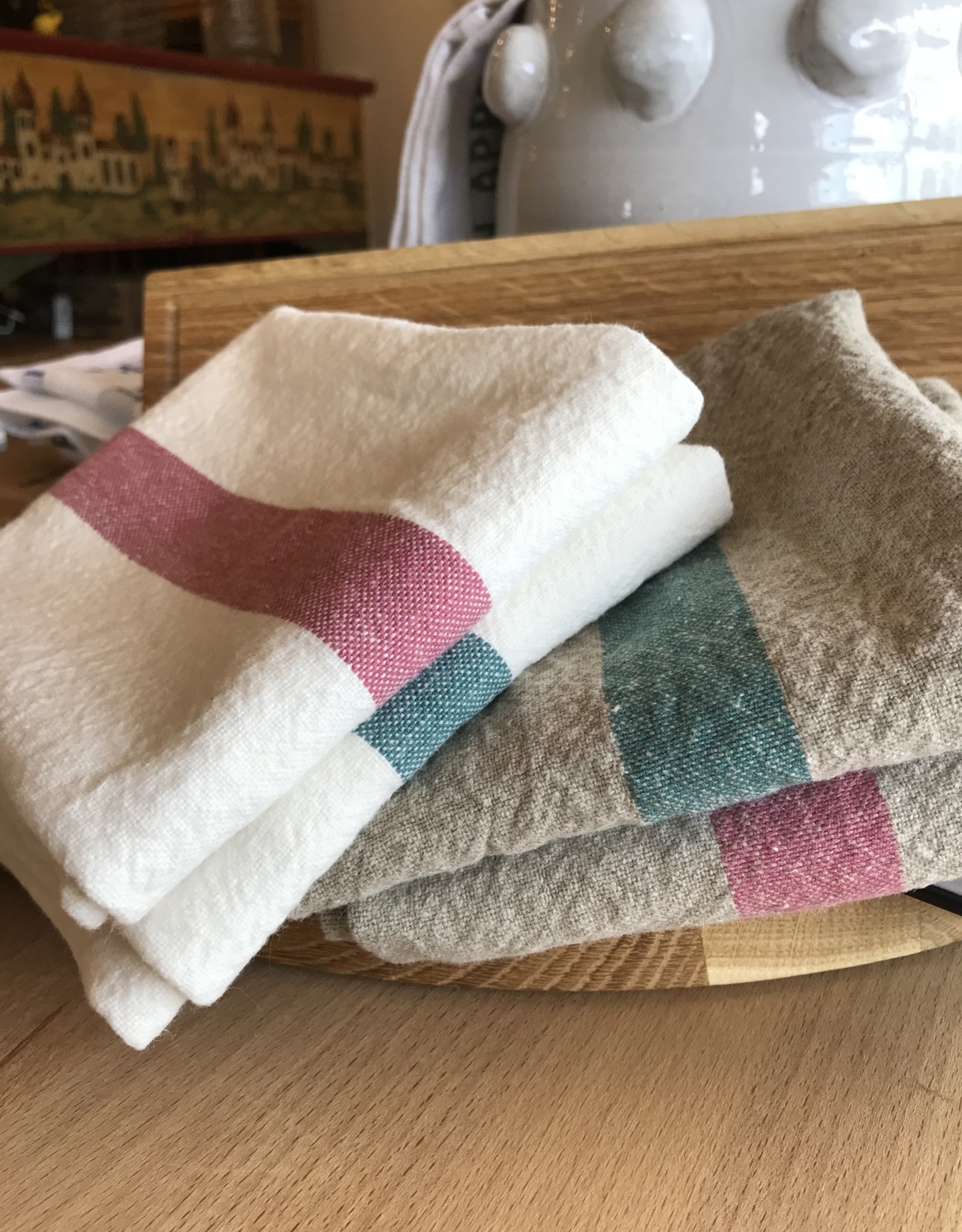 Charvet Editions Charvet Editions - Bistro Towel DouDou Natural/Aqua - 18" x 30"