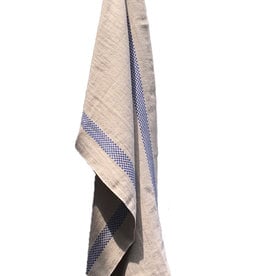 Charvet Editions French Linen White Dish Towel. Checkered Blue