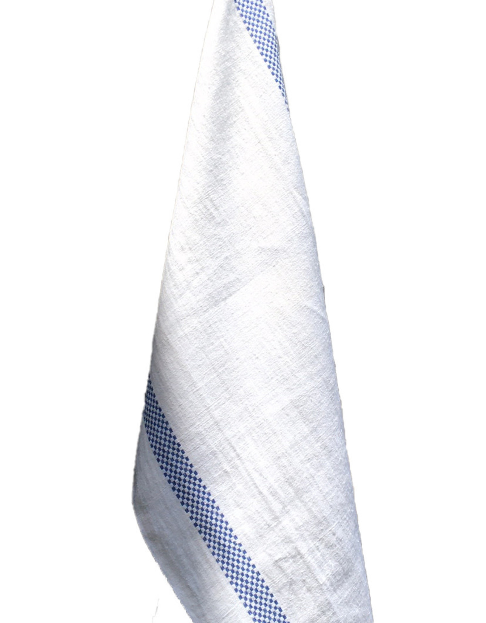 Charvet Editions French Linen White Dish Towel. Checkered Blue